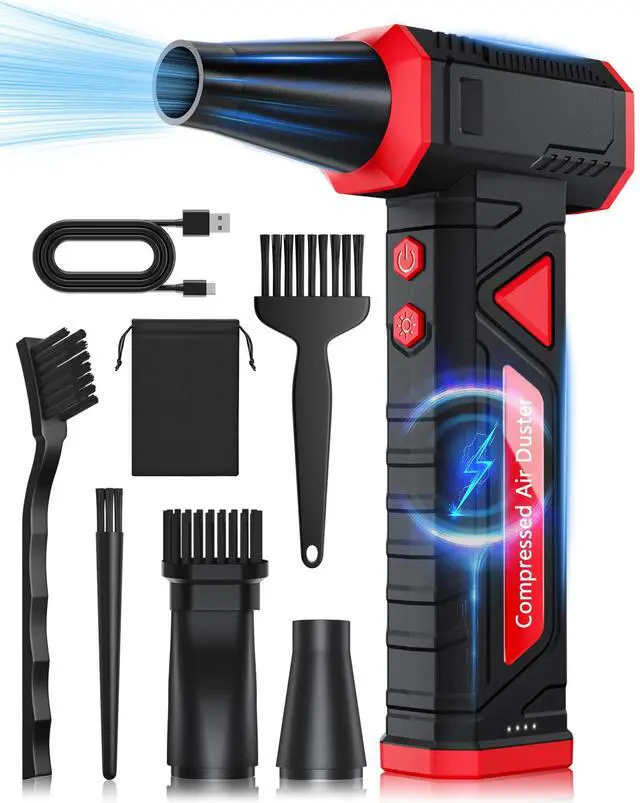 Main image of Compressed Air Duster-Replaces Compressed Air Cans-Canned Air, 150,000RPM Electric Air Duster, Rechargeable Cordless Air Blower for Keyboard, PC, Electric Devices Cleaning -Red