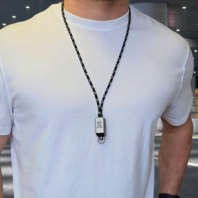 Alt view image 2 of 5 - EJ Revolt Lanyards - Ultimate Wearable USB A to Type-C Cable 3A Fast Charging, 5mm Paracord, for Various Devices (Black/White X Cable Dark Alloy Clip)