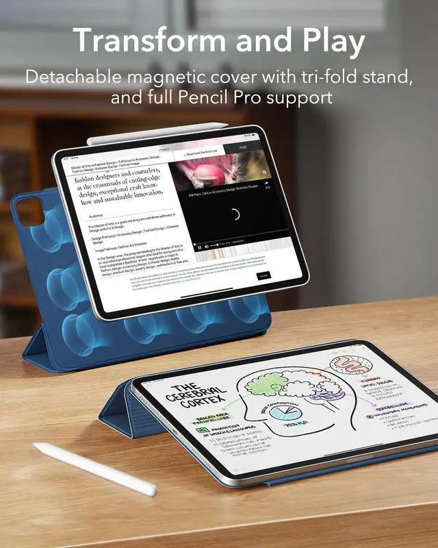 Alt view image 3 of 5 - ESR for iPad Pro 11 Inch Case 2024 5th Gen(M4), Powerful Magnetic Attachment, Slim Trifold Stand Case, Supports Pencil Pro and Pencil(USB-C), Auto Sleep/Wake, Rebound Series, Navy Blue