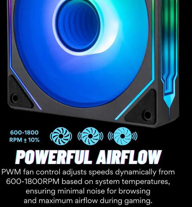 Alt view image 5 of 5 - Empowered PC 5-Pack Prism Infinity Mirror High Performance Quiet ARGB CPU Reverse Flow Cooling Fans (600-1800rpm PWM, Daisy-Chainable, 2.9mm H2O Pressure & 58CFM, 4-Pin, 25 x 120mm, 3yr Warranty)