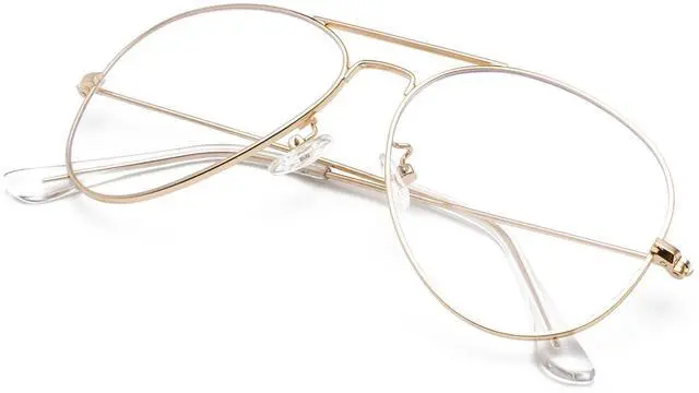 Alt view image 4 of 5 - EYLRIM Blue Light Aviator Glasses for Women Men Metal Pilot Frame Clear Lens Computer Eyeglasses(Gold+Gold)