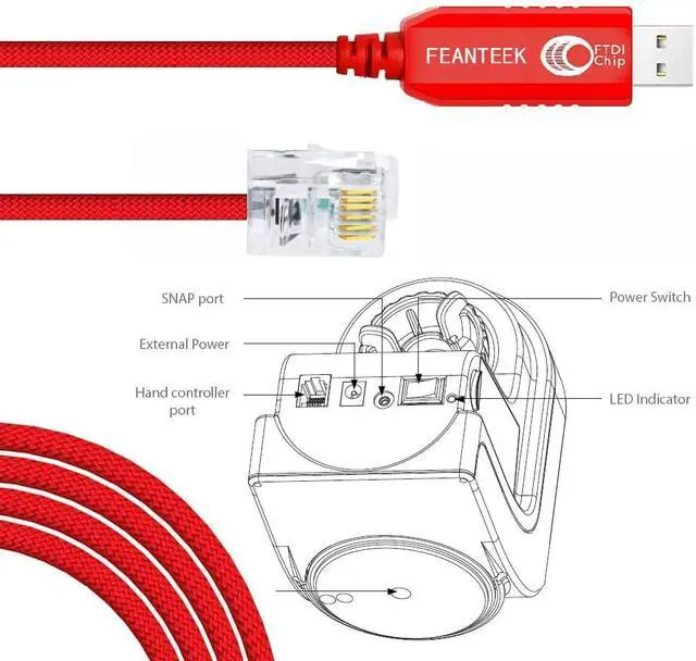 Alt view image 3 of 5 - Feanteek USB to RJ12 Skywatcher Telescope AZGTI Mount/AZGTe Mount PC Connect EQMOD Cable for Replacing The Hand Control Cable(1.8Meters)