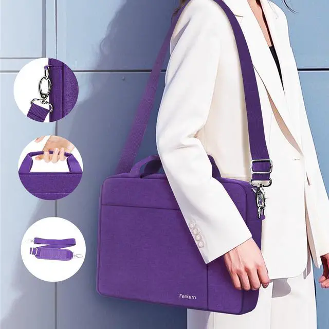 Alt view image 5 of 5 - Ferkurn Laptop Bag Case for Women Men Computer Bag Compatible with HP Envy Pavilion Omen/LG Gram/MSI/Dell Inspiron XPS/Lenovo/Acer, Shoulder Strap Carrying Messenger Briefcase, Purple, 17 17.3 Inch