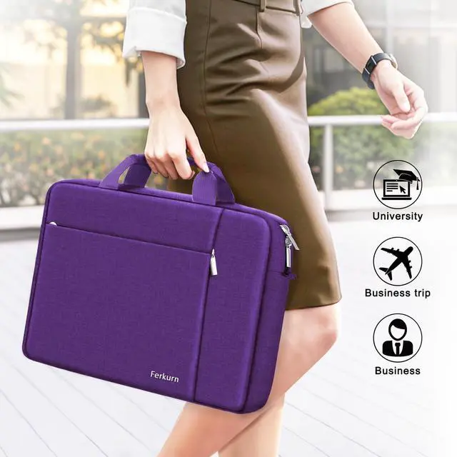Alt view image 4 of 5 - Ferkurn Laptop Bag Case for Women Men Computer Bag Compatible with HP Envy Pavilion Omen/LG Gram/MSI/Dell Inspiron XPS/Lenovo/Acer, Shoulder Strap Carrying Messenger Briefcase, Purple, 17 17.3 Inch