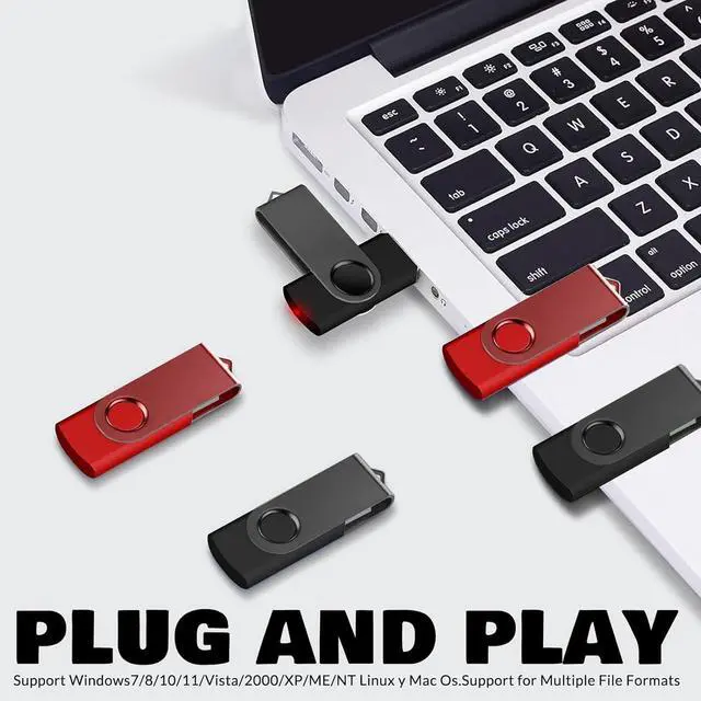 Alt view image 2 of 5 - USB Flash Drive 16GB 10 Pack FEWINA USB 2.0 Flash Drives Bulk 16 GB Thumb Drive Swivel Memory Stick Jump Drive Pen Drive for Storage and Backup(Black and Red,10PCS 16GB)