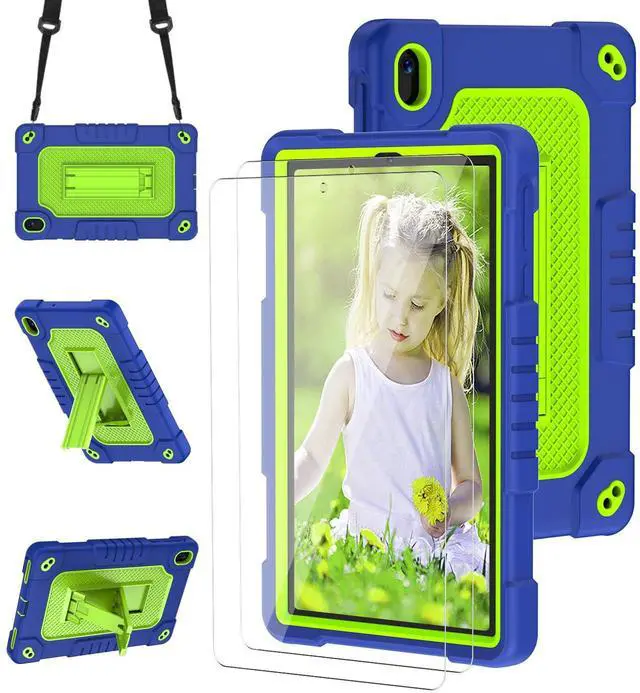 Main image of FIEWESEY for Walmart Onn 8 inch Gen 4 2024 Model Tablet Case with 2 Pcs Screen Protector,Heavy Duty Kids Shockproof Stand Shoulder Strap Case for Walmart Onn 8 2024 Model:100135923 (Navy/Green)