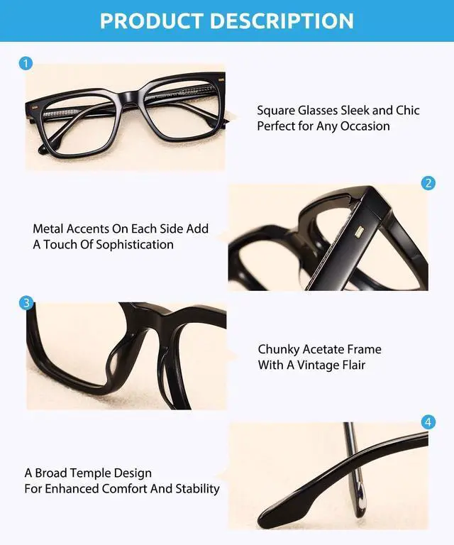 Alt view image 4 of 5 - Firmoo Oversized Blue Light Blocking Glasses Unisex Acetate Frame Anti Eyestrain UV Protection Computer Gaming Glasses Black