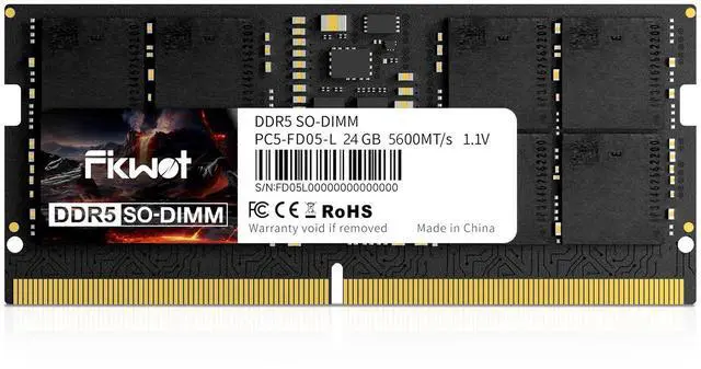 Main image of Fikwot DDR5 RAM 24GB 5600MHz CL40 1.1V SODIMM 262 Pin Intel AMD Compatible Laptop Memory for Gaming and Professional Use