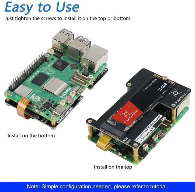 Alt view image 4 of 5 - Freenove M.2 NVMe Adapter V2 for Raspberry Pi 5 (with 128GB SSD), M.2 HAT Add-on Board, Solid State Drive, PCIe 2.0/3.0, Tested Speed 800 MB/s