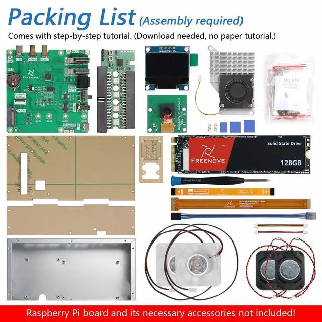 Alt view image 2 of 5 - Freenove PC Case Kit for Raspberry Pi 5 with Cooling Fan,128GB M.2 NVMe SSD 800 MB/s, 5 MP Camera, 0.96 Inch OLED Screen, Built-in Stereo Speakers, 3.5 mm and Optical Audio (S/PDIF)