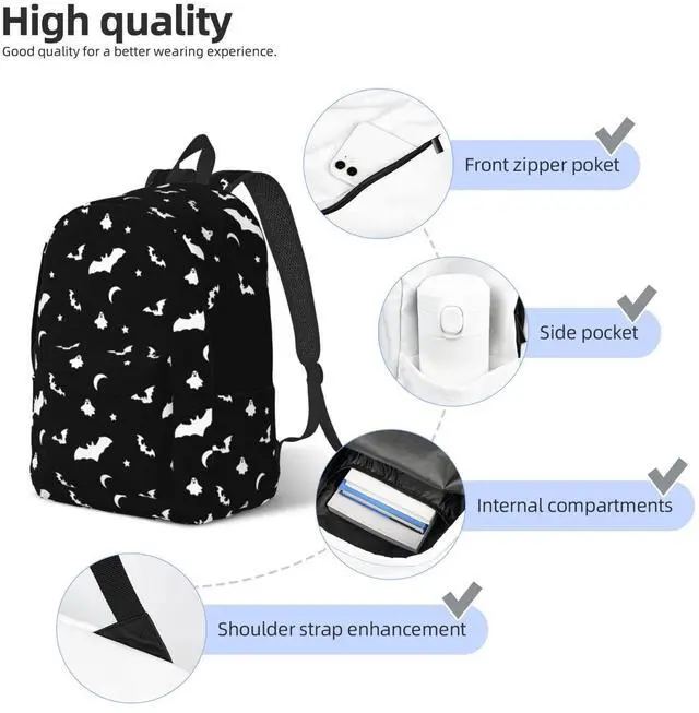 Alt view image 5 of 5 - FYCFSLMY Halloween Goth Bats and Moon Backpack with Adjustable Straps, Suitable for Travel Picnics Activities