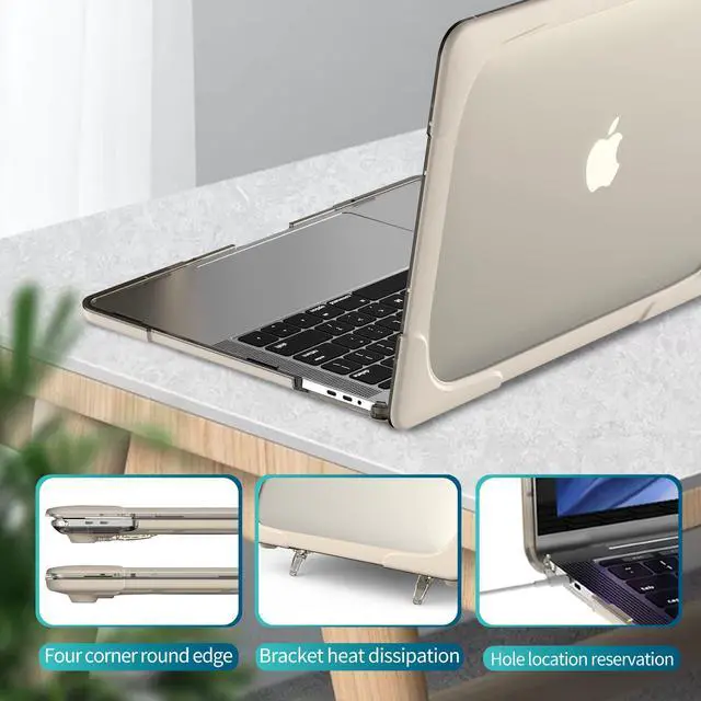 Alt view image 3 of 5 - Funut for MacBook Pro 13 inch Case 2024 2023 2022 2020 Release A2338 M2 M1 A2289 A2251,Heavy Duty Plastic Hard Shell Cover with Kickstand & Keyboard Cover for New MacBook Pro 13",Khaki