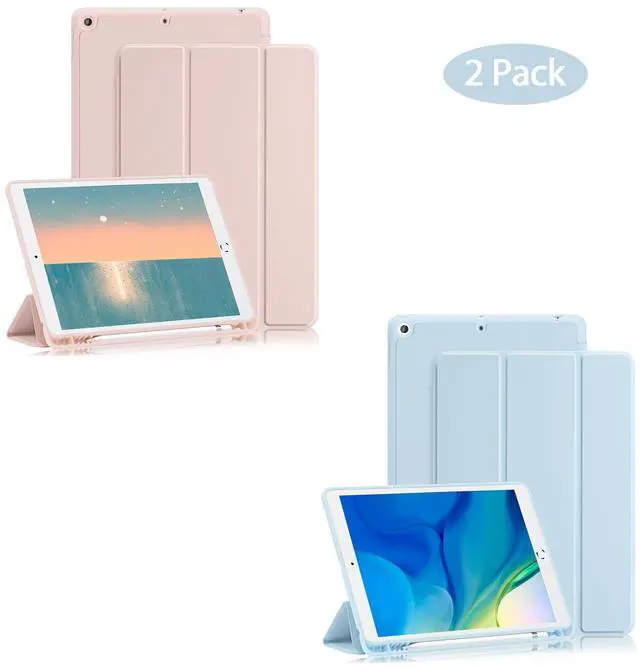 Main image of 2 Pack GHINL Case for iPad 9th/8th/7th Generation Cases (2021/2020/2019) iPad 10.2-Inch Case with Pencil Holder [Sleep/Wake] Slim Soft TPU Back Smart Stand Protective Cover Cases (Light Pink+Sky Blue)