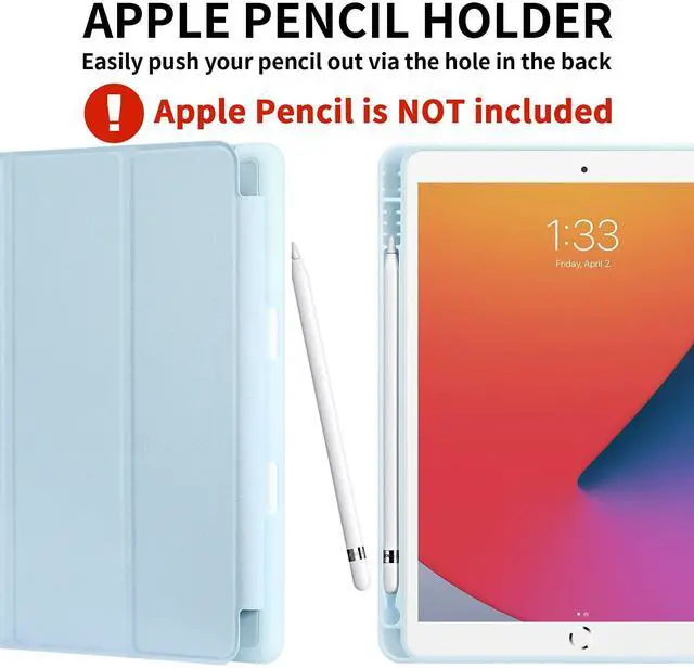 Alt view image 3 of 5 - 2 Pack GHINL Case for iPad 9th/8th/7th Generation Cases (2021/2020/2019) iPad 10.2-Inch Case with Pencil Holder [Sleep/Wake] Slim Soft TPU Back Smart Stand Protective Cover Cases (Light Pink+Sky Blue)