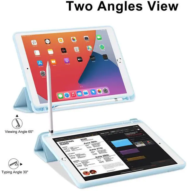 Alt view image 5 of 5 - 2 Pack GHINL Case for iPad 9th/8th/7th Generation Cases (2021/2020/2019) iPad 10.2-Inch Case with Pencil Holder [Sleep/Wake] Slim Soft TPU Back Smart Stand Protective Cover Cases (Light Pink+Sky Blue)