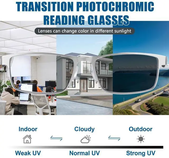 Alt view image 2 of 5 - GHDBFMB Photochromic Progressive Reading Glasses Clear Top TR90 Transition Reading Glasses For Men Multifocal Readers 1.5