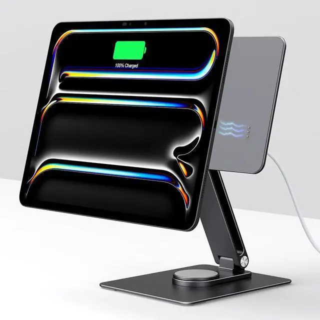 Main image of GEWOKLIY Magnetic iPad Stand with Wireless Charging 18W, 360° Rotating Aluminum Tablet Holder for iPad Pro M4 11-inch, Adjustable Desk Mount Series (M4-11inch)