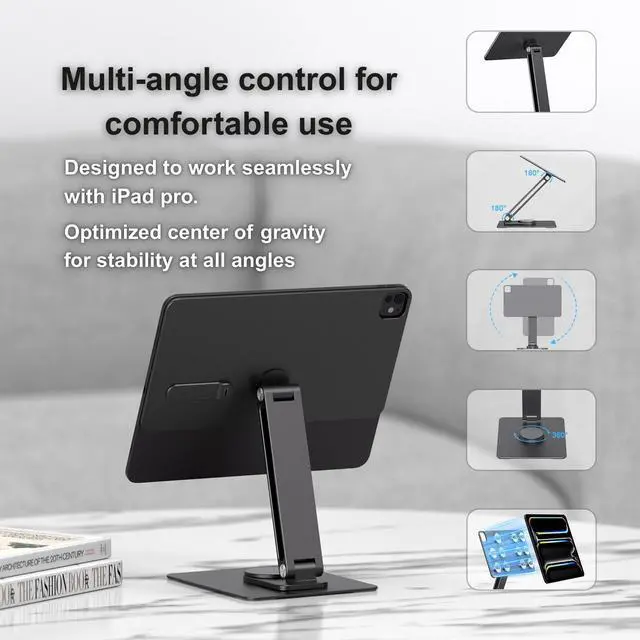 Alt view image 3 of 5 - GEWOKLIY Magnetic iPad Stand with Wireless Charging 18W, 360° Rotating Aluminum Tablet Holder for iPad Pro M4 11-inch, Adjustable Desk Mount Series (M4-11inch)