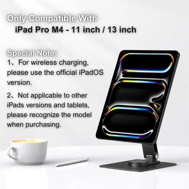 Alt view image 5 of 5 - GEWOKLIY Magnetic iPad Stand with Wireless Charging 18W, 360° Rotating Aluminum Tablet Holder for iPad Pro M4 11-inch, Adjustable Desk Mount Series (M4-11inch)