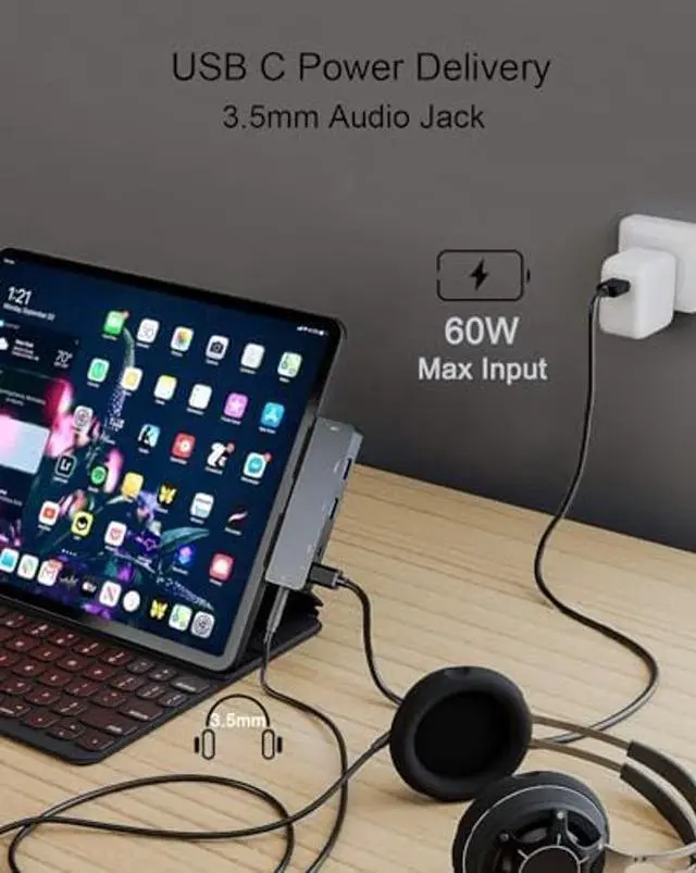 Alt view image 4 of 5 - iPad Pro USB C Hub Adapter for iPad Pro 2024 M4 M2 M1,7-in-1 Hub with 4K@60Hz HDMI,3.5mm Jack,USB3.0,PD 60W,SD/TF Card Slot,iPad Air 4/5,iPad mini 6,iPad Accessories (701E)