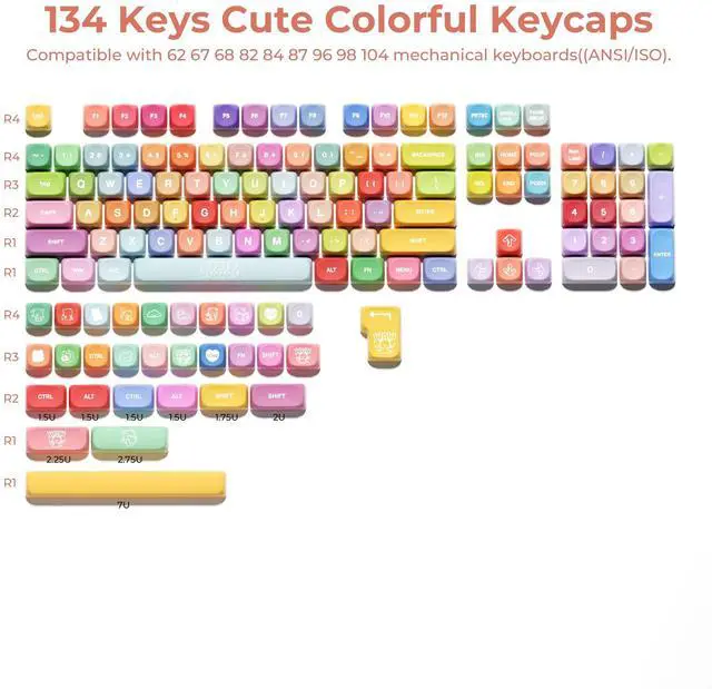 Alt view image 2 of 5 - GMKWTL XVX Cute PBT Keycaps, Rainbow Gummy Keycap Set MOA Profile, Dye-Sublimation Keyboard Keycaps Suitable for 60% 65% 75% 80% 96% 100% Layout Mechanical Keyboard with MX Switches