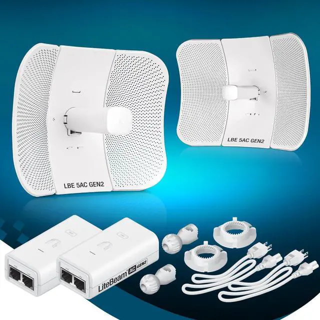 Main image of Wireless Bridge LBE-5AC-GEN2 PRE-CONFIGURED Bundle of 2 Ubiquiti LiteBeam 5AC GEN2, 2 Units Kit 100% Configured as Outdoor Point-to-Point Wi-Fi Bridge, Access Point, 450+ Mbps Speed, 15+ km Range,.