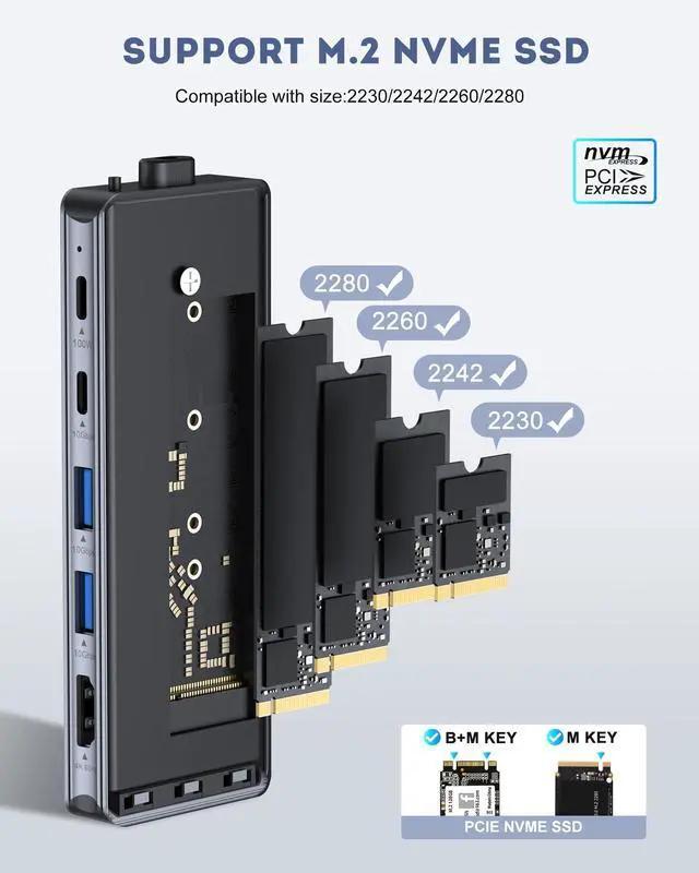 Alt view image 4 of 5 - Glomtheia USB C Hub for MacBook Air/Pro Mac mini Laptop, Multiport Adapter Dongle Dock Docking Station with M.2 NVMe SSD Enclosure, 4K60Hz HDMI, USB 3.2 Gen 2, 100W Pass-Through Charging