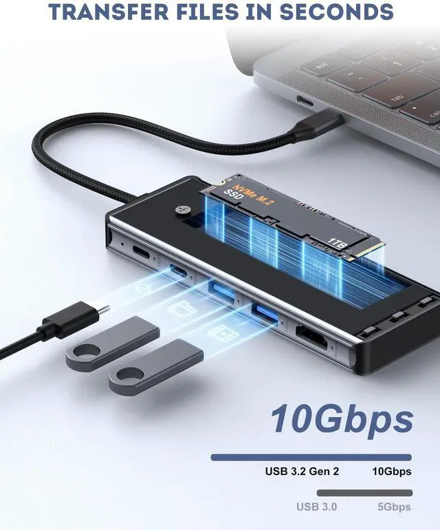 Alt view image 3 of 5 - Glomtheia USB C Hub for MacBook Air/Pro Mac mini Laptop, Multiport Adapter Dongle Dock Docking Station with M.2 NVMe SSD Enclosure, 4K60Hz HDMI, USB 3.2 Gen 2, 100W Pass-Through Charging