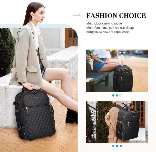 Alt view image 2 of 5 - GOLF QUALITY Rolling Backpack for Women,Travel Laptop Backpack with Wheels Roller Personal Item Backpack Wheeled Underseat Carry On Luggage,Fit 17Inch,Black