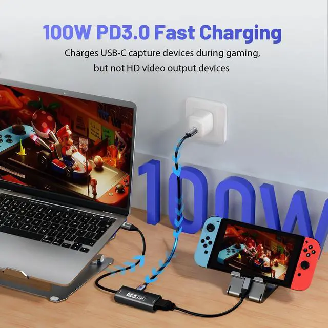 Alt view image 2 of 5 - Guermok USB3.0 Video Capture Card with PD 100W, 1080P@60FPS HDMI to USB-A/C Capture Card with Type C Adapter, Streaming Devices for Oculus/Quest 3/ iPad/MacOS/Switch/ PS4 5, Black