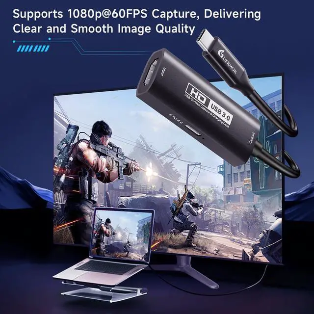 Alt view image 5 of 5 - Guermok USB3.0 Video Capture Card with PD 100W, 1080P@60FPS HDMI to USB-A/C Capture Card with Type C Adapter, Streaming Devices for Oculus/Quest 3/ iPad/MacOS/Switch/ PS4 5, Black
