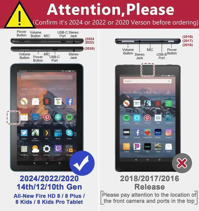 Alt view image 2 of 5 - Grifobes Case [Only for 14th/12th/10th Generation 2024/2022/2020 Released] 8/8 Plus, 8 Kids / 8 Kids Pro Tablet, 3-in-1 Heavy Duty Protective Cover with Stand for Boys Children (Red+Black+Black)