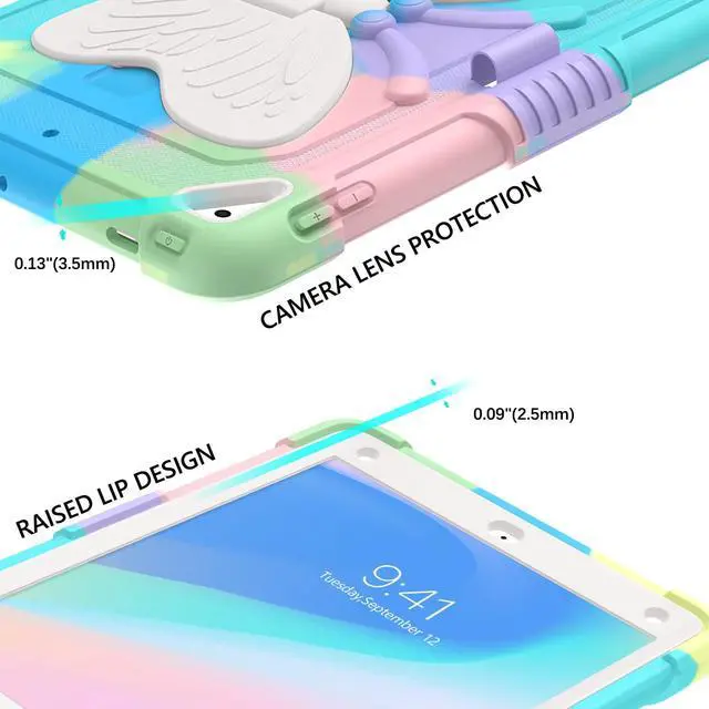 Alt view image 5 of 5 - GUAGUA Compatible for iPad Air 2, 6th/5th Generation, Pro 9.7 Case for Kids - 2 in 1 Rugged Shockproof Anti-Scratch With Kickstand, Pen Holder - Colorful Green