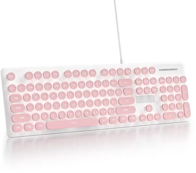 Main image of surmen Cute Quiet Keyboard Pink Wired Typewriter Keyboard, Light Up Backlit PC Keyboards with Retro Round Keys Full Size 104 Keys for Office Computer (Pink)