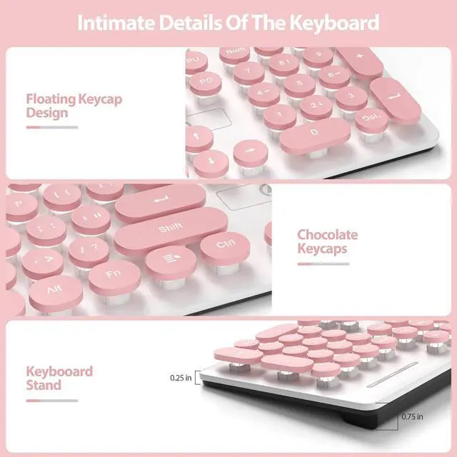 Alt view image 3 of 5 - surmen Cute Quiet Keyboard Pink Wired Typewriter Keyboard, Light Up Backlit PC Keyboards with Retro Round Keys Full Size 104 Keys for Office Computer (Pink)