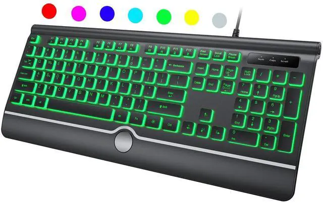 Main image of HeengYanson Backlit Computer Keyboards, Wired Light Up Keyboards with 7-Color Backlit, Wrist Rest, Illuminated Keyboard Easy to See and Type, Corded Full-Size Keyboard for Windows Desktop, Laptop, PC