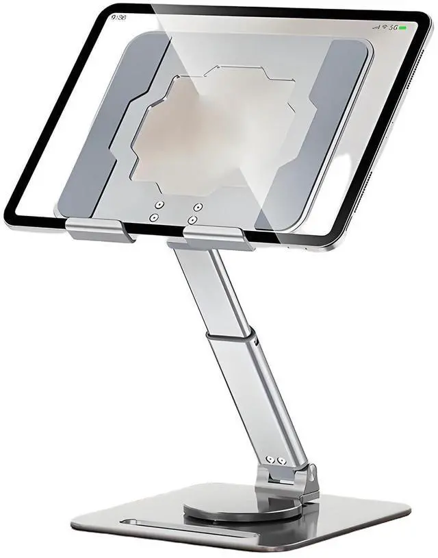 Main image of GuaziV 360deg Rotating Tablet Stand - Adjustable iPad Tablet Holder for Desk, Foldable iPad Swivel Stand for Home & Office (Polished Silver)