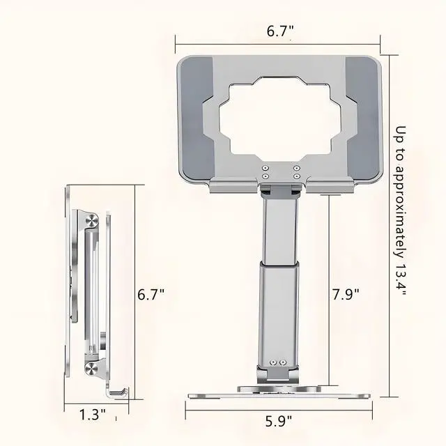Alt view image 2 of 5 - GuaziV 360deg Rotating Tablet Stand - Adjustable iPad Tablet Holder for Desk, Foldable iPad Swivel Stand for Home & Office (Polished Silver)