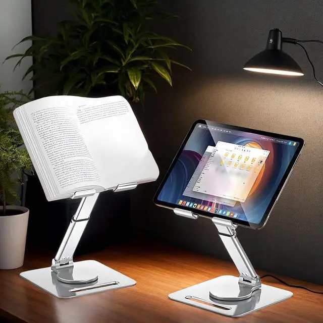 Alt view image 4 of 5 - GuaziV 360deg Rotating Tablet Stand - Adjustable iPad Tablet Holder for Desk, Foldable iPad Swivel Stand for Home & Office (Polished Silver)