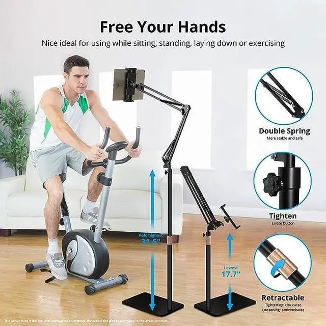Alt view image 2 of 5 - Hold Up Tablet Floor Stand, Adjustable Height Free Angle Extension Scissor Arm, Holder Fits 4.7-12.9 inch iPad Pro Air iPhone Tablet/Phones