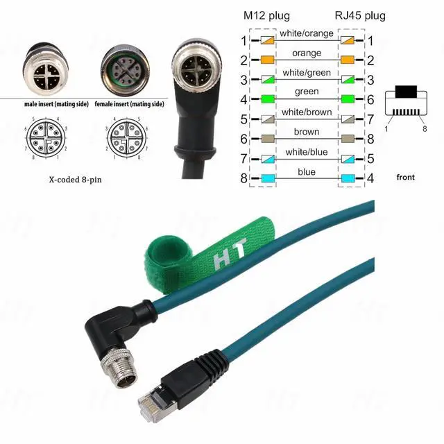 Alt view image 3 of 5 - HangTon Ethernet Cable for PLC Router Network Cognex Basler Baumer Sick Keyence Datalogic Microscan Vision Camera Sensor Reader, M12 8 Pin X-Code Right Angle 90-Degree to RJ45 (20m)