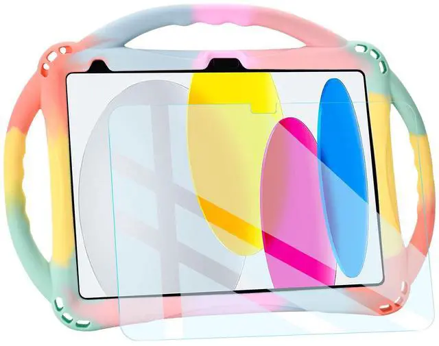 Main image of Rhswets iPad 10th Gen Kids Case 2022 with Tempered Glass Screen Protector, Silicone Shockproof Case for iPad 10.9 inch (Rainbow)