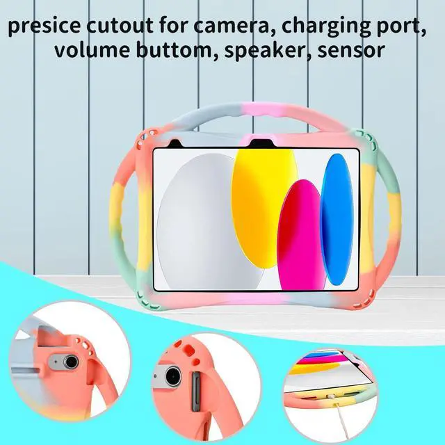 Alt view image 4 of 5 - Rhswets iPad 10th Gen Kids Case 2022 with Tempered Glass Screen Protector, Silicone Shockproof Case for iPad 10.9 inch (Rainbow)
