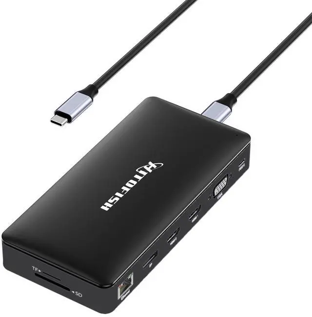 Main image of USB C Laptop Docking Station Dual Monitor, 15 in 1 Multiport Adapter with 4K Triple Display Compatible for MacBook/Dell/HP/Lenovo (2 HDMI, DP, VGA, USB Ports, RJ45, SD/TF, Mic/Audio, PD) Dark Black