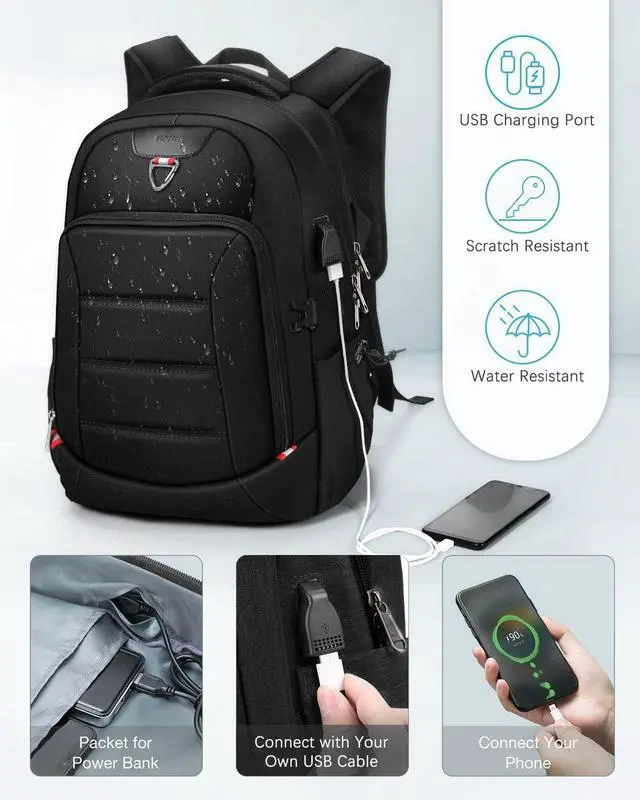 Alt view image 3 of 5 - HOMIEE Laptop Backpack, Extra Large 40L Travel Backpack for Men Women, Anti Theft Slim Durable College School Computer Bag with USB Charging Port