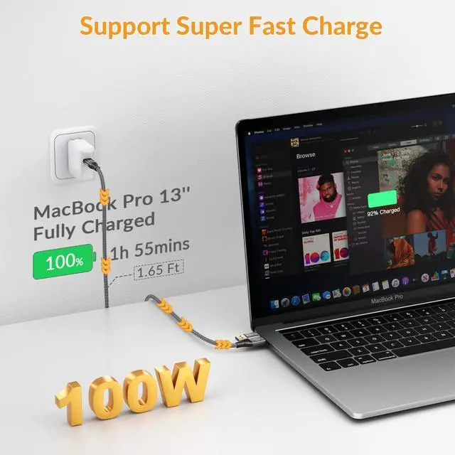 Alt view image 4 of 5 - For Thunderbolt 4 Cable [USB-IF Certification] iDsonix 2 in 1 Thick Braided Cable 1.65Ft with 40Gbps Data Transfer, 8K@60Hz/Dual 4K Display, PD100W Charging for MacBook, iPad, Phone, Dock, Laptop, SSD