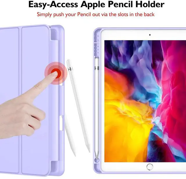 Alt view image 2 of 5 - iMieet iPad 9.7 Case (2018/2017 Model, 6th/5th Generation), Smart Cover with Pencil Holder and Soft Baby Skin Silicone Back and Full Body Protection, Auto Wake/Sleep Cover (Light Purple)