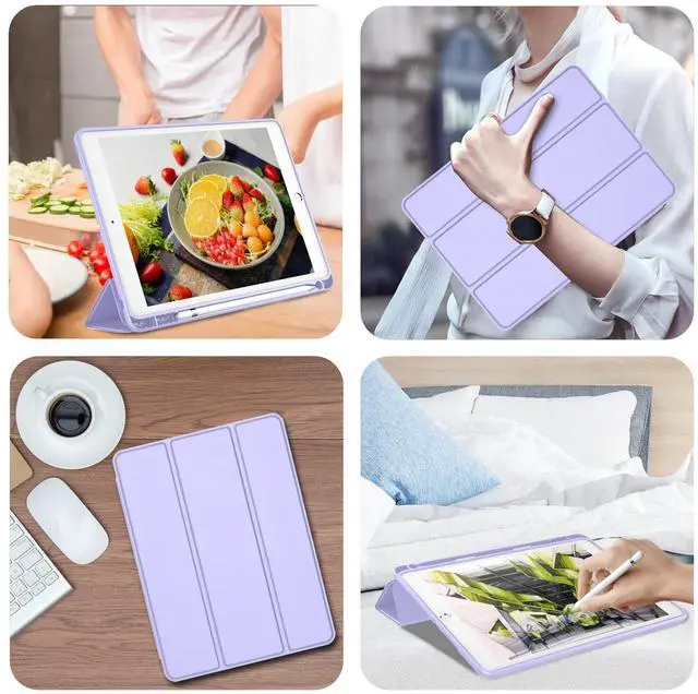 Alt view image 4 of 5 - iMieet iPad 9.7 Case (2018/2017 Model, 6th/5th Generation), Smart Cover with Pencil Holder and Soft Baby Skin Silicone Back and Full Body Protection, Auto Wake/Sleep Cover (Light Purple)