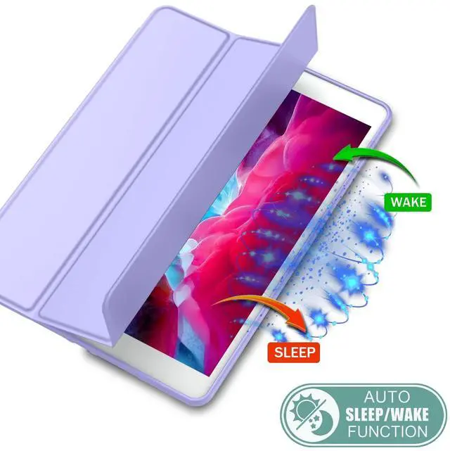 Alt view image 5 of 5 - iMieet iPad 9.7 Case (2018/2017 Model, 6th/5th Generation), Smart Cover with Pencil Holder and Soft Baby Skin Silicone Back and Full Body Protection, Auto Wake/Sleep Cover (Light Purple)