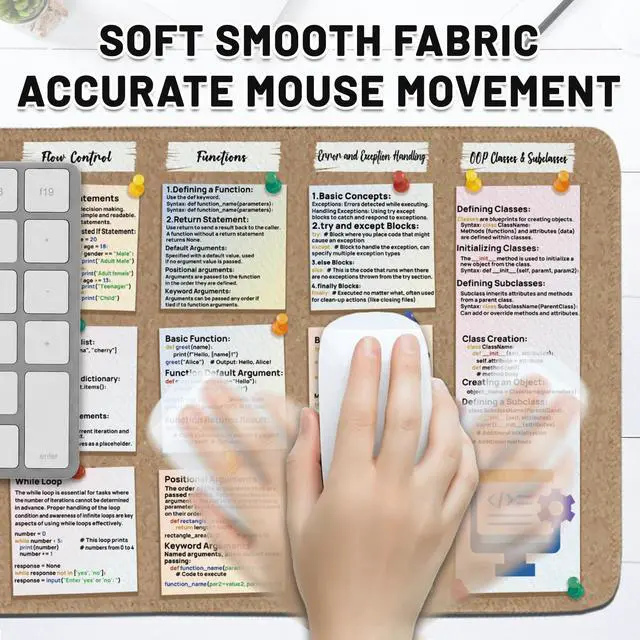 Alt view image 3 of 5 - Python Programming Reference Mouse Pad, XXL Extended Gaming Mousepad, 15.7 x 35.4 inches, Code Guide Cheat Sheet Design